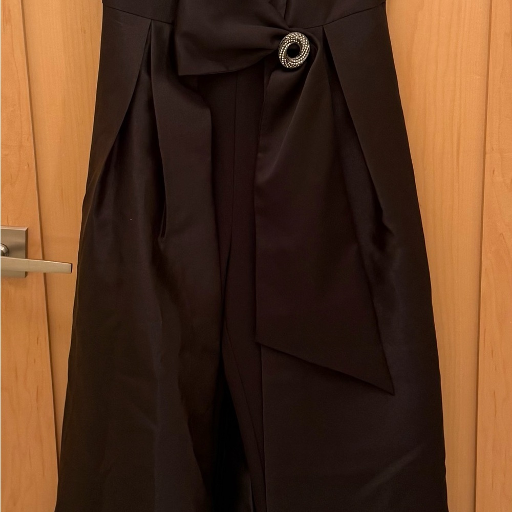 Kay Unger Black Satin Dress with Embellished Detail